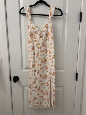 Abercrombie White Floral Midi Dress with Orange Blossom Print